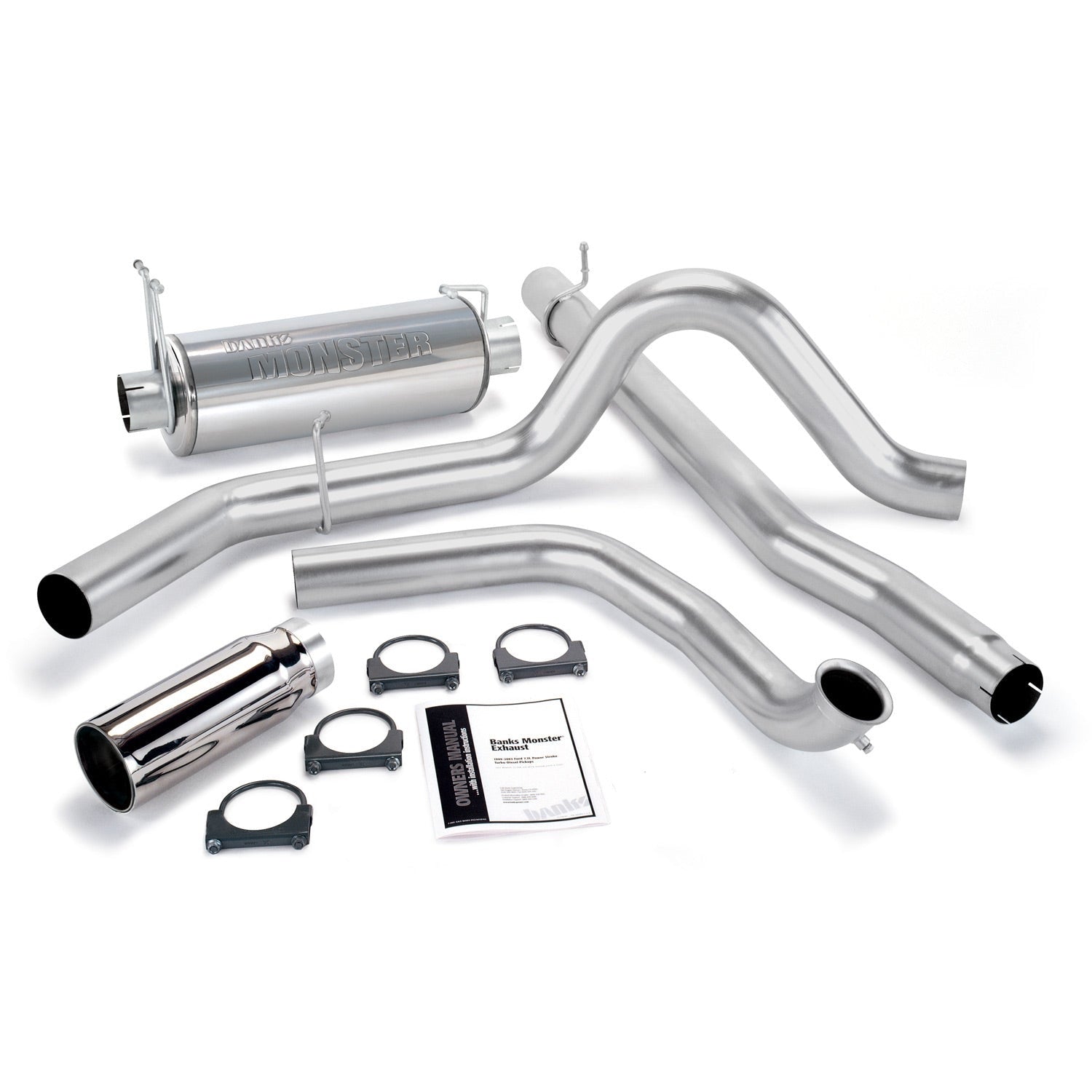 Monster Exhaust System Single Exit Chrome Round Tip 00-03 Ford 7.3L Excursion Banks Power