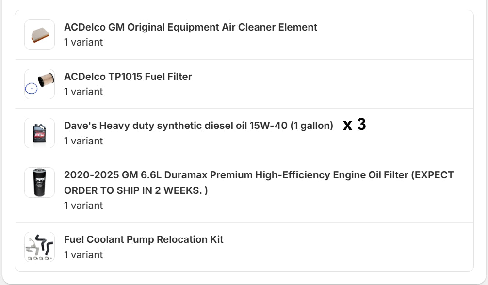 2020 - 2025 Duramax L5P Basic Maintenance Bundle